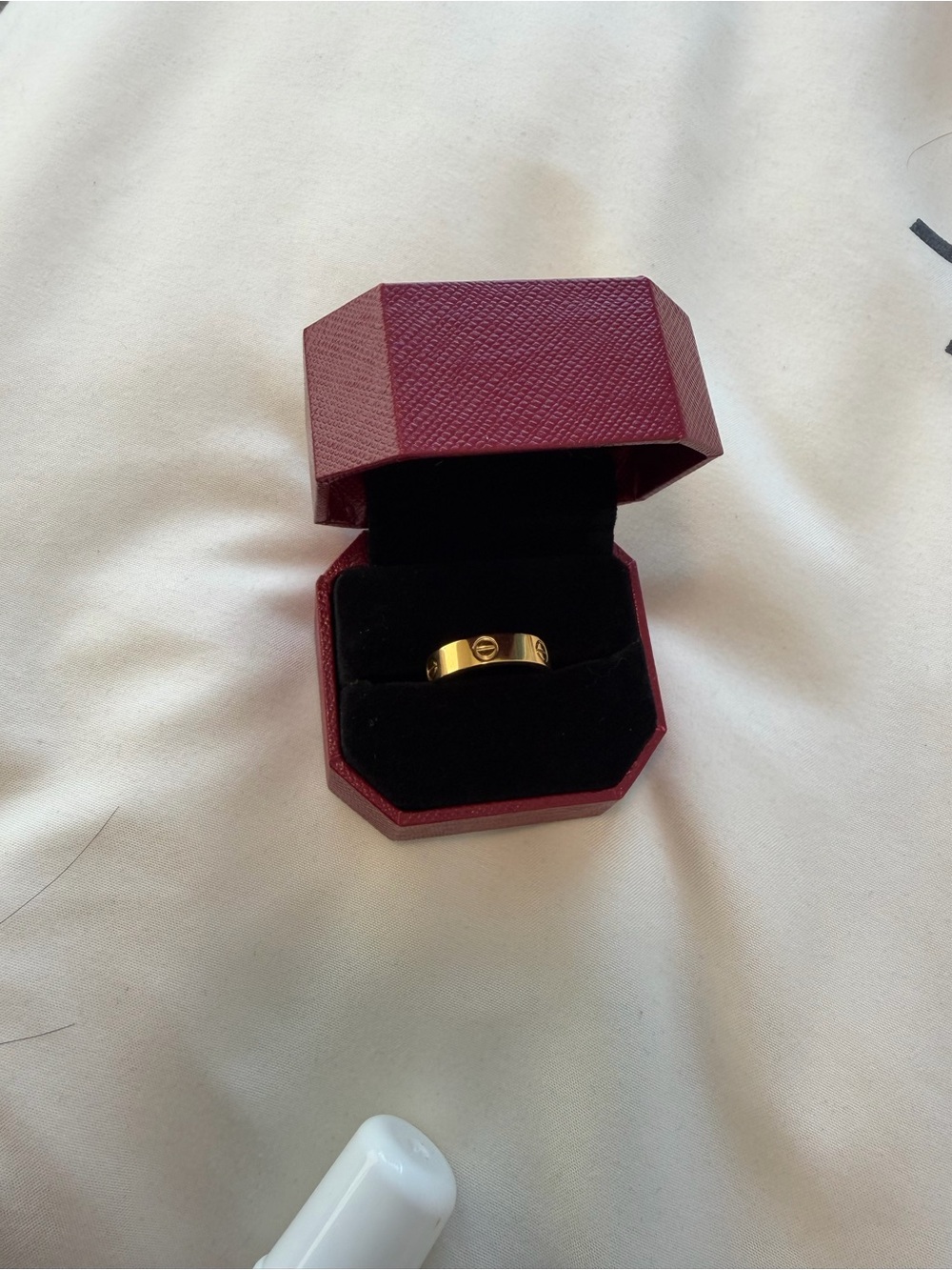 Gold Band Ring in Red Jewelry Box